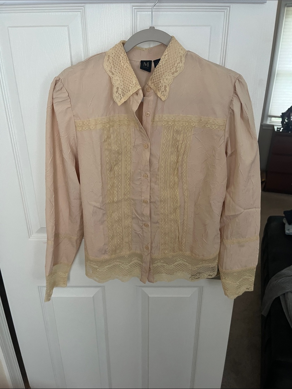 Milano Lace-Trim Button Down Blouse - Cream